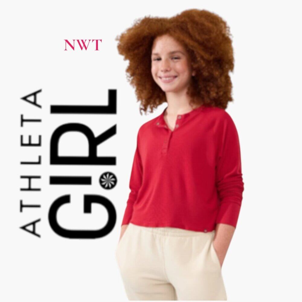 NWT Athleta Girls Wander waffle Henley Top Size L/12